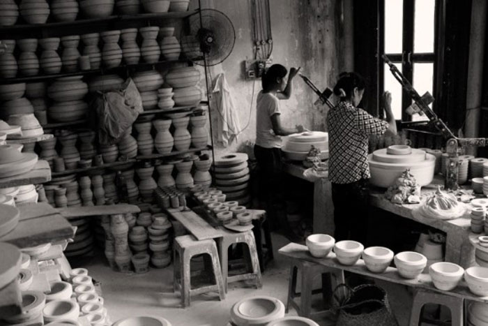 An old photo of a ceramic workshop